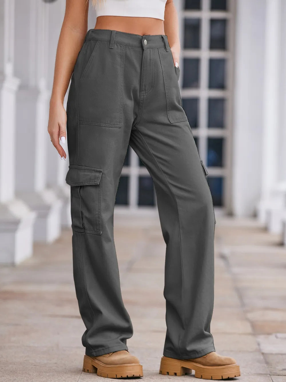 CARGO WIDE-LEG ROUSSE BLACK - Mujer