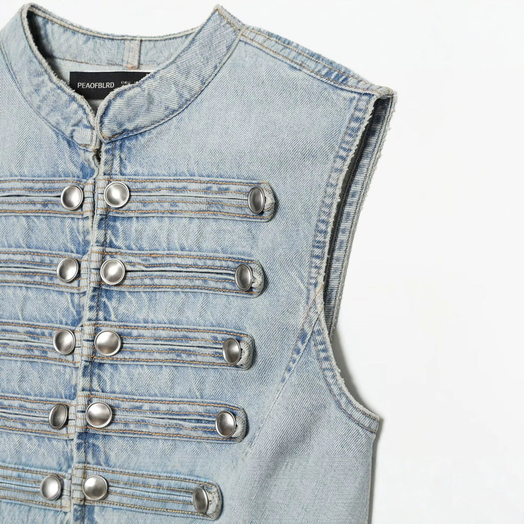 Chaleco Vaquero Mujer Denim con Botones - Cuello Alto | ROUSSE BLACK