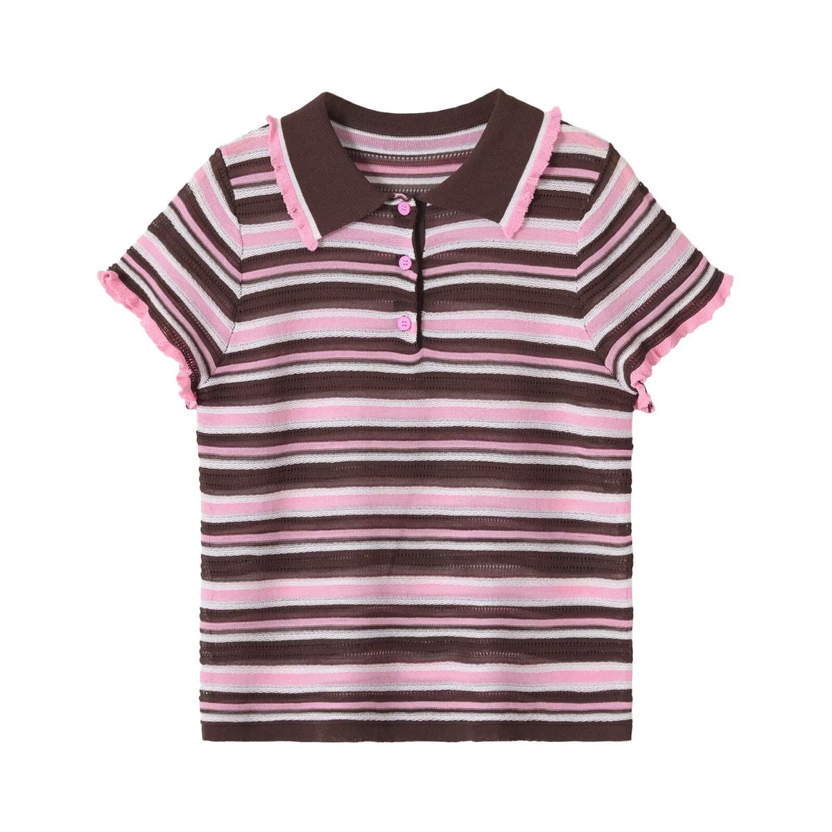 Polo Cropped Mujer Rayas Rosa y Negro - Cuello Contrast | ROUSSE BLACK