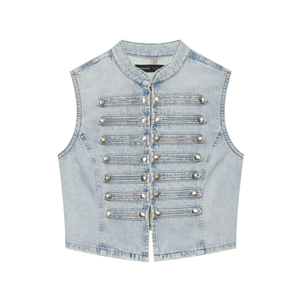Chaleco Vaquero Mujer Denim con Botones - Cuello Alto | ROUSSE BLACK