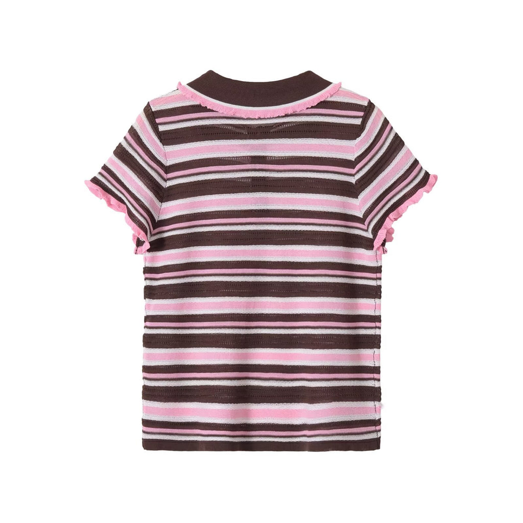 Polo Cropped Mujer Rayas Rosa y Negro - Cuello Contrast | ROUSSE BLACK