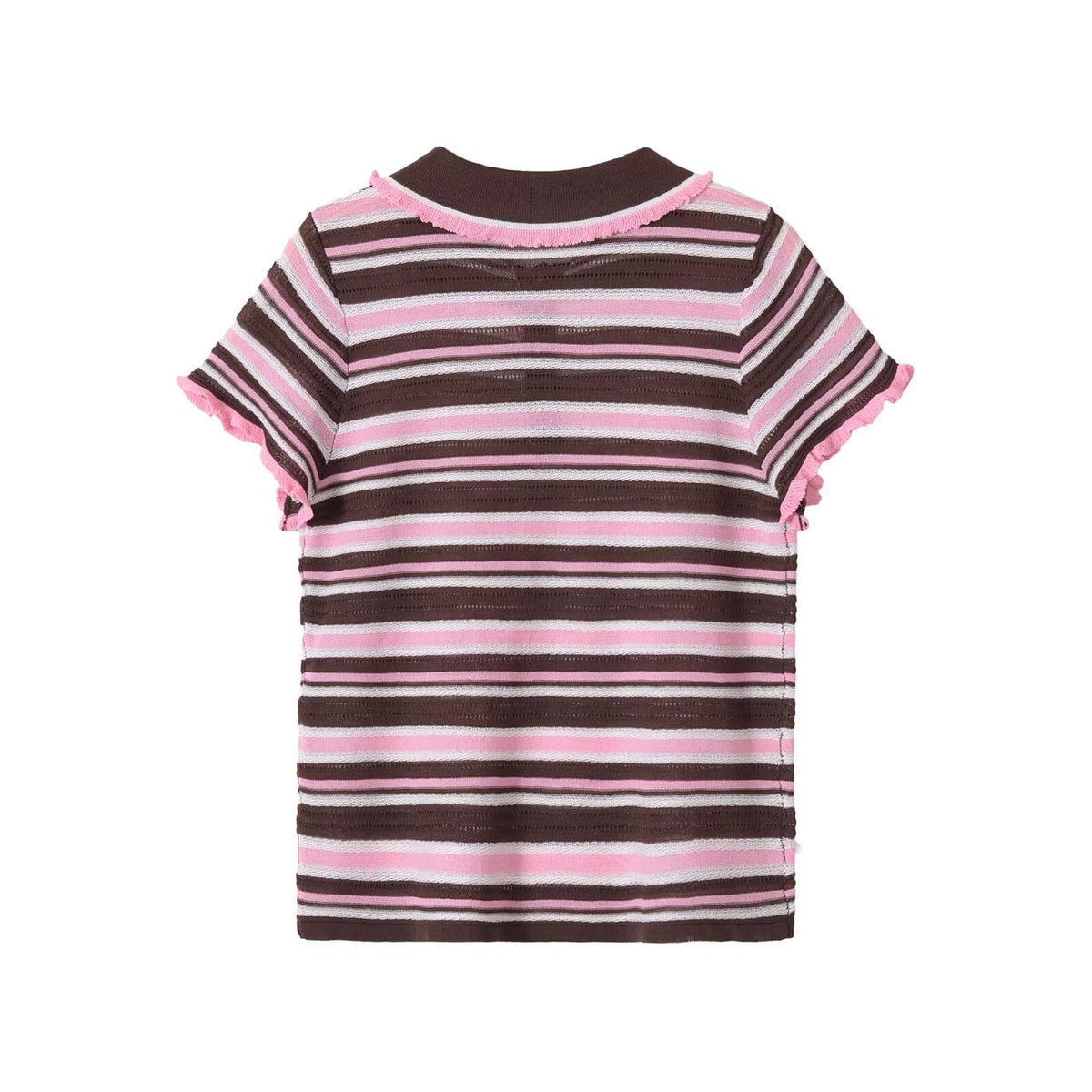 Polo Cropped Mujer Rayas Rosa y Negro - Cuello Contrast | ROUSSE BLACK