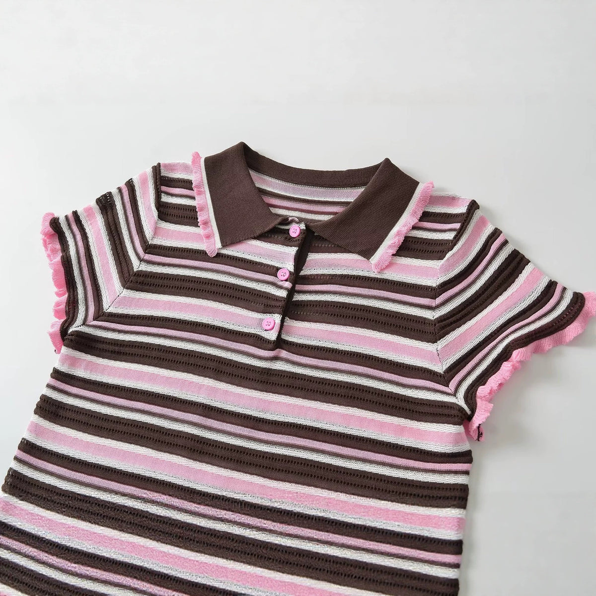 Polo Cropped Mujer Rayas Rosa y Negro - Cuello Contrast | ROUSSE BLACK