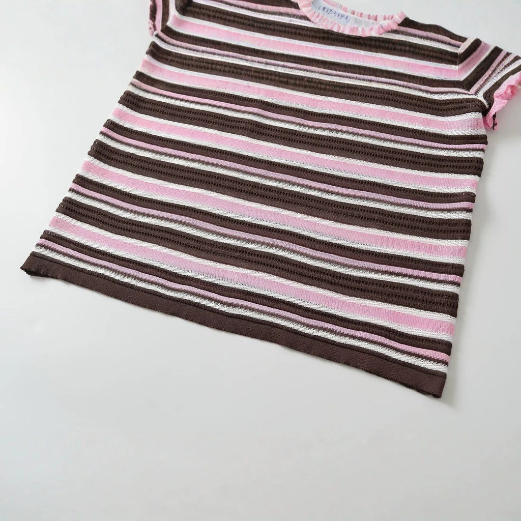 Polo Cropped Mujer Rayas Rosa y Negro - Cuello Contrast | ROUSSE BLACK